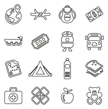 Refugees or Migrants Icons Thin Line Vector Illustration Set