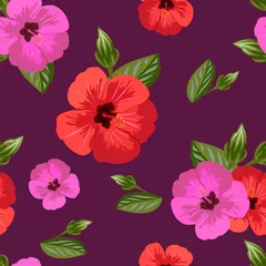 Meubelstickers Seamless vintage pattern with hibiscus flowers. Hand-drawn floral background for textile, cover, wallpaper, gift packaging, printing.Romantic design for calico. © mrnvb