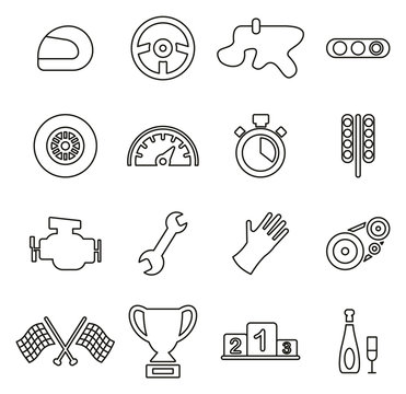 Racing Icons Thin Line Vector Illustration Set