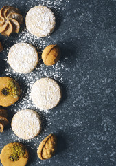Assorted cookies: linzer cookies,shortbread, nuts cookie, orange almond cookie.