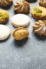 Assorted cookies: linzer cookies,shortbread, nuts cookie, orange almond cookie.