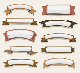 Cartoon Wood Banners And Ribbons