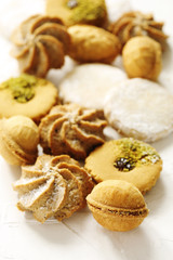 Assorted cookies: linzer cookies,shortbread, nuts cookie, orange almond cookie.