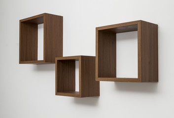 Wall shelves set side view isolated on white