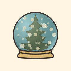 Christmas tree in snow globe isolated, vector. Magic crystal globe with fir tree. Crystal sphere icon. Merry Christmas and Happy New Year design in traditional style. Christmas mood.