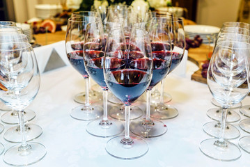 red wine on catering table