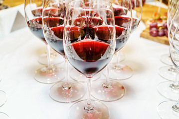 red wine on catering table