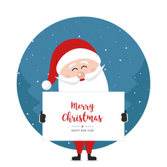 santa claus hold banner merry christmas greeting text circle winter landscape night background
