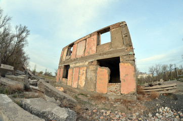 Abandoned Soviet military base in Central Asia.Residential area.West Bank of Balkhash Lake
