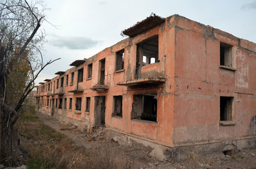 Abandoned Soviet military base in Central Asia.Residential area.West Bank of Balkhash Lake
