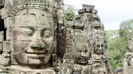 3 Faces of Bayon at Angkor Thom Temple, Siem Reap, Cambia