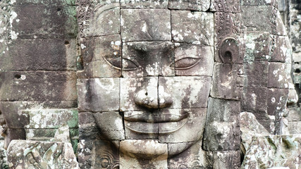 Straight Face of Bayon at Angkor Thom Temple, Siem Reap, Cambia