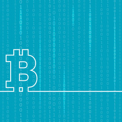 Logo of Bitcoin digital currency on blue background.
