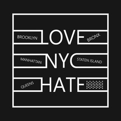 Vector illustration with phrase "Love and hate.The New York City".