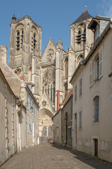 Fototapeta na wymiar street with view on cathedral in Bourges, France