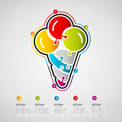 Five options food timeline infographic design with Icecream icon made out of jigsaw pieces