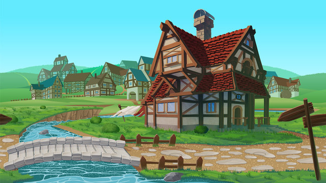 A high quality horizontal seamless background - village.