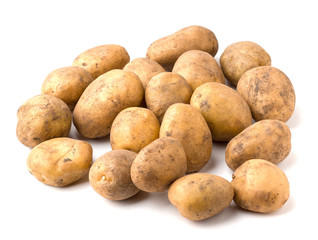 Pile of raw potatoes on a white background