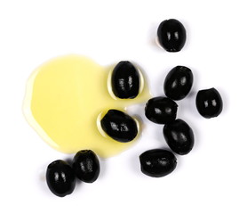 Black olives isolated on white background, top view