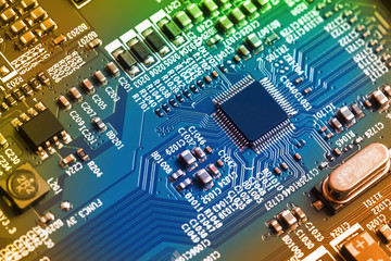 Electronic circuit board close up.