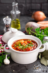 Borscht, traditional ukrainian beetroot vegetable soup