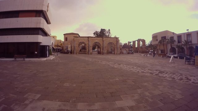 Antique and modern buildings on the square in front of Lala Mustafa Pasha Mosque St Nicholas Cathedral