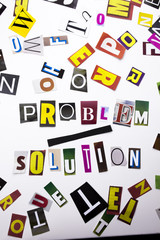 A word writing text showing concept of Problem Solution made of different magazine newspaper letter for Business case on the white background with copy space