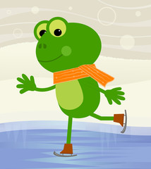 Obraz premium Frog Ice skating - Cute frog with skates is ice skating at the pond. Eps10