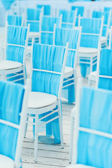 Decoration of apartment blue and white colors, and turn blue by easy fabric