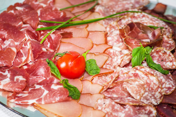 catering, meat cut with greens