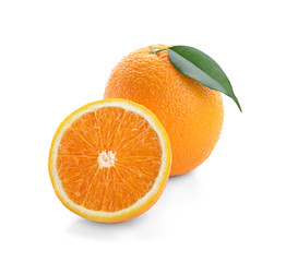 Yummy fresh orange with slice on white background