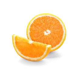 Yummy cut orange on white background