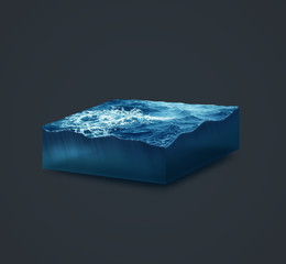 3d isolated illustration section storm sea with big waves on dark background - 180168058