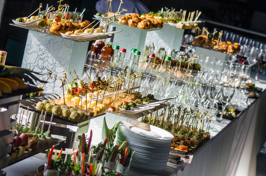 catering, buffet table with snacks and drinks