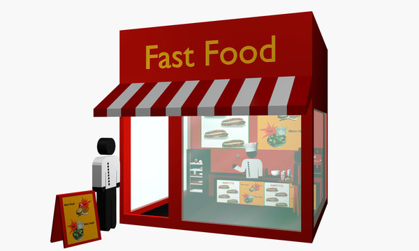 Fast Food Imbiss mit Figuren.