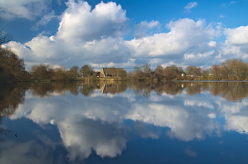 Lake in Hamburg with reflecting clouds