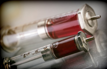  Vintage Syringe Detail Full Of Blood, Conceptual Image 