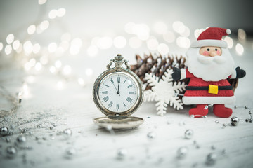 Christmas card with clock nad Santa