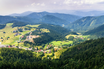 Aerial view of Donovaly village surrounded with mountains, Slovakia