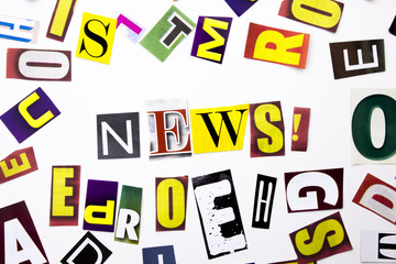 A word writing text showing concept of News made of different magazine newspaper letter for Business case on the white background with copy space