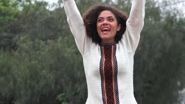  excited hispanic latina teen girl