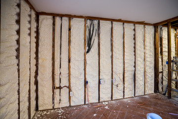 Closed cell spray foam insulation on a home that was flooded by Hurricane Harvey