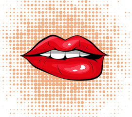 Design coloré pop art mordant ses lèvres rouges