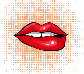 Papier Peint photo Lavable Pop Art Design coloré pop art mordant ses lèvres rouges