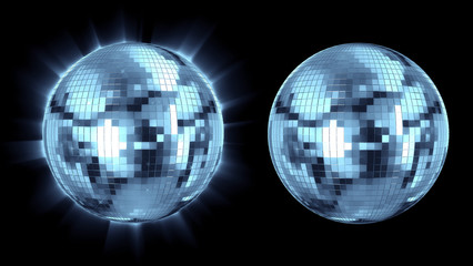 set ball disco blue mirror discoball blue glitter white concept on a black background. 3d render