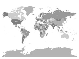 Fototapeta na wymiar Political map of World with country names and capital cities. Grey vector map.