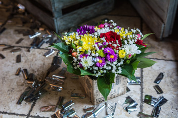 bouquet of flowers on the floor