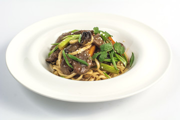 Spaghetti with meat and vegetables