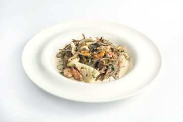 spaghetti with ink cuttlefish dish taste view from the top