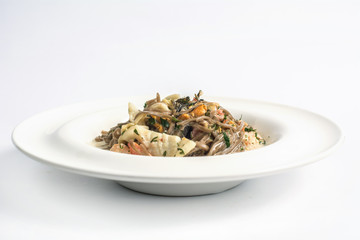 spaghetti with ink cuttlefish dish taste view from the side